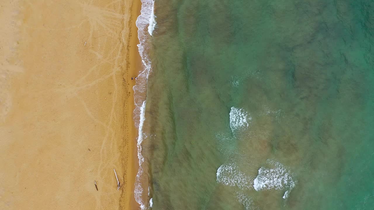 海洋沙滩。海洋沙滩，风景优美，旅游度假。鸟瞰沙滩和海浪的海洋视频素材