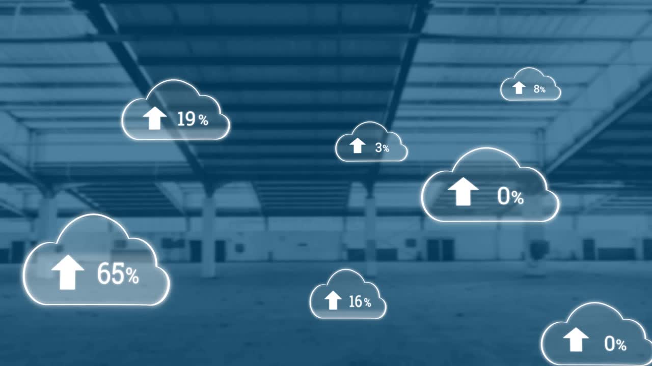 动画云与越来越多的数字和财务数据处理空办公室视频素材