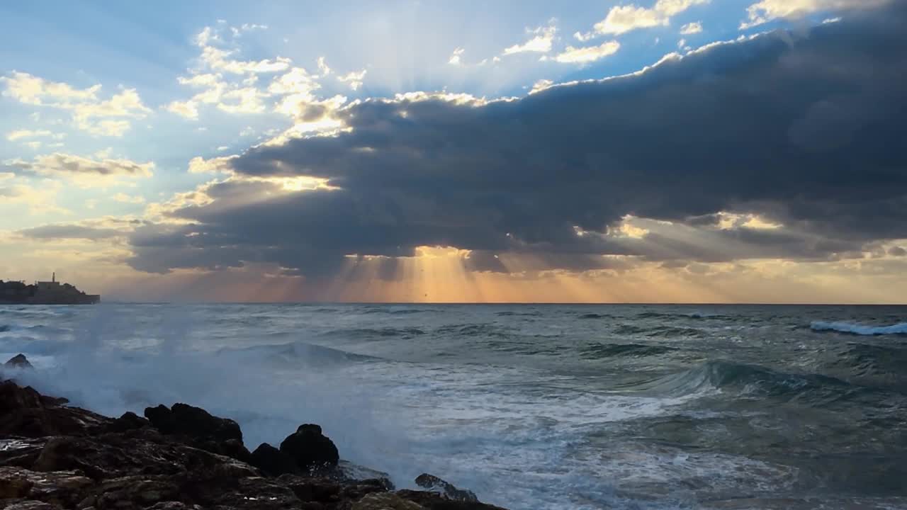 特拉维夫雅法海滩日落慢镜头视频素材