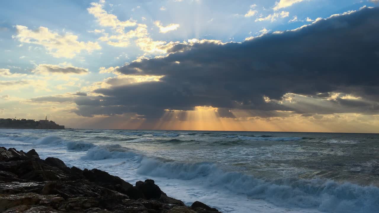 特拉维夫雅法海滩日落视频素材