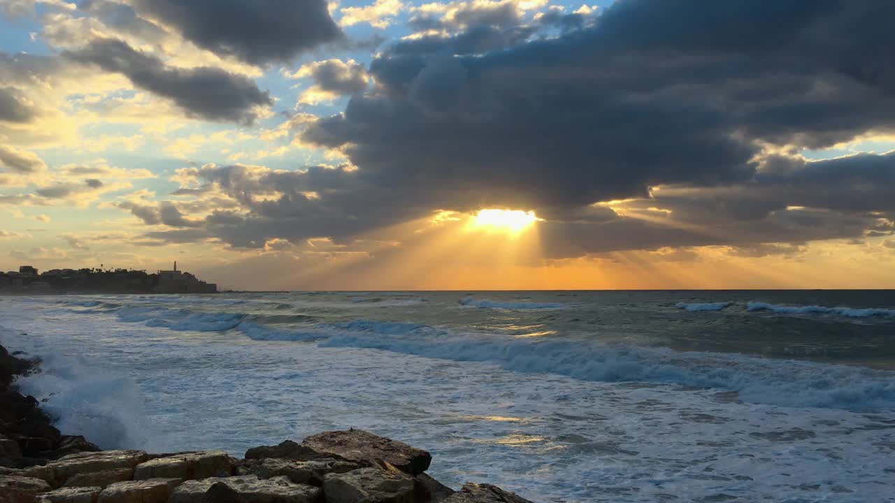 特拉维夫雅法海滩日落视频素材