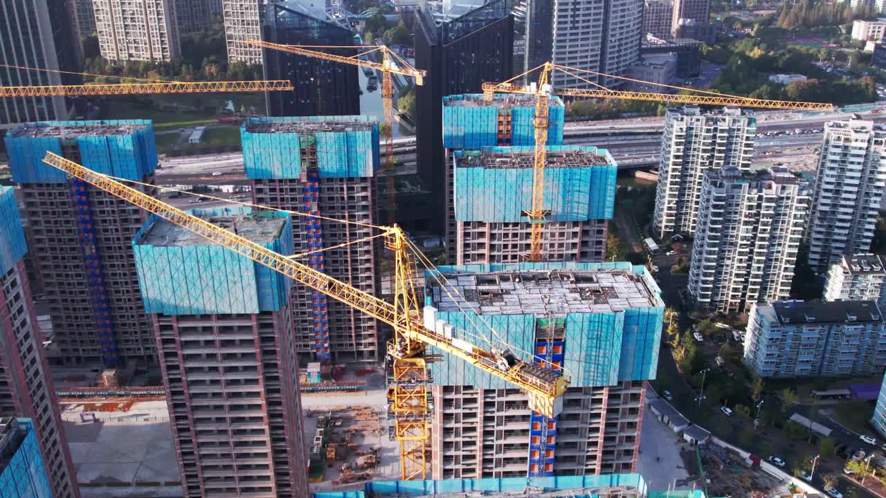 杭州建筑工地鸟瞰图视频素材