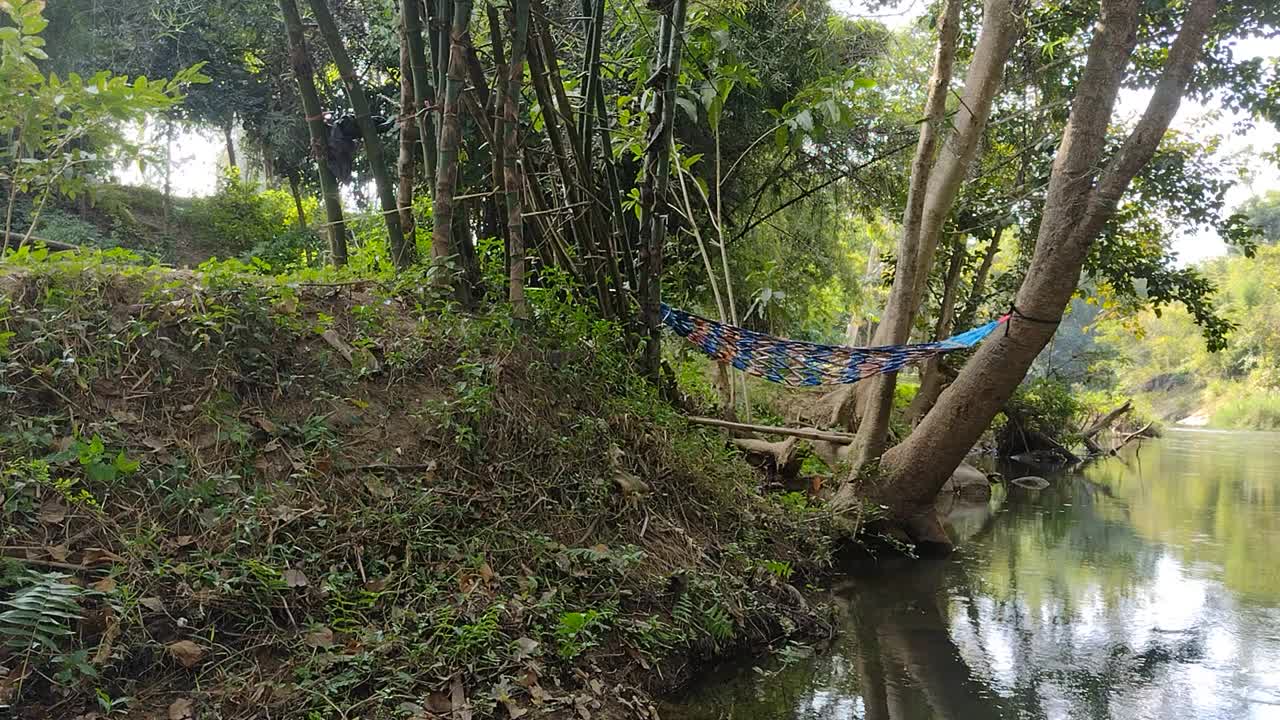 大自然河流瀑布森林阳光早晨视频素材