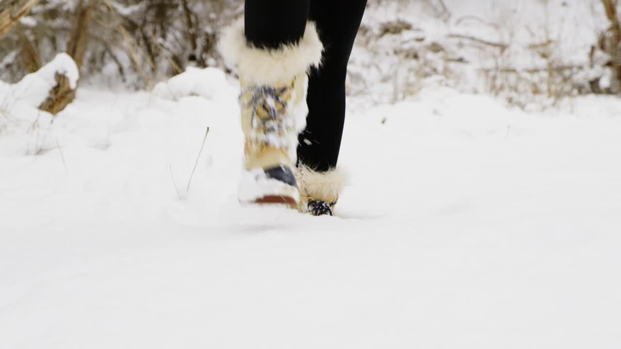 雪中行走的女人视频素材