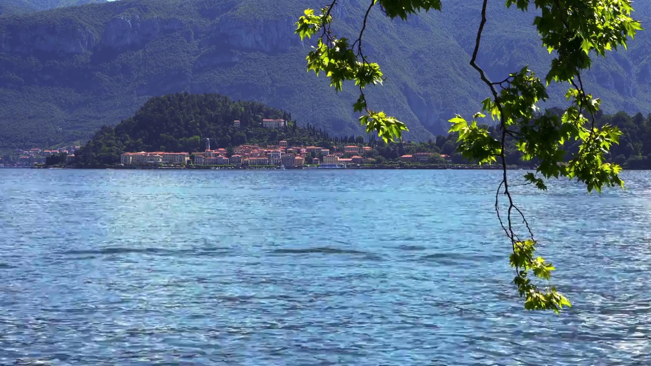 迷人的科莫湖景色，背景是贝拉吉奥湖。意大利旅行。视频素材