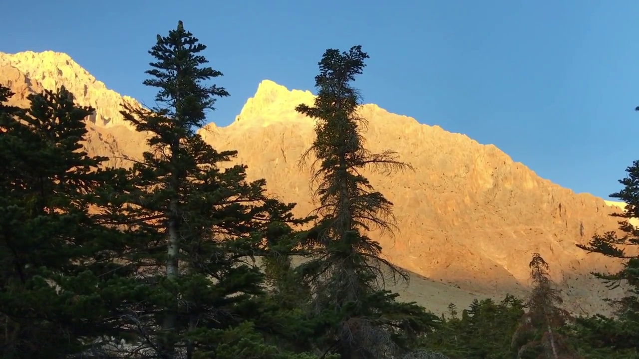 日落时分的Emli森林和Aladaglar山脉视频素材