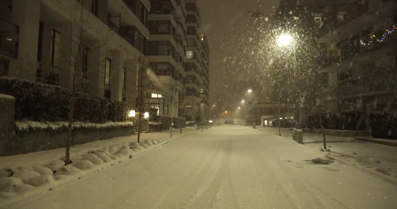 储存温哥华夜晚暴风雪的城市景观镜头视频下载