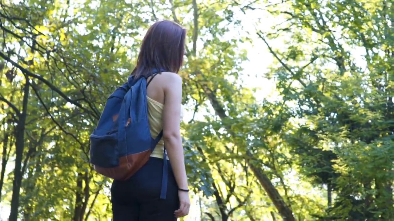 在森林里享受大自然的年轻女子视频素材