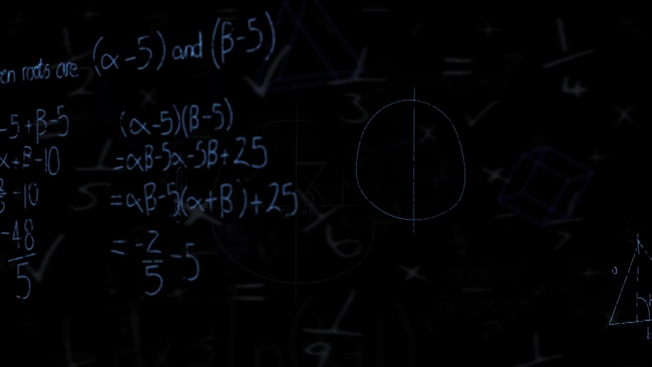 在黑色背景上的数学方程和移动形状的动画视频素材