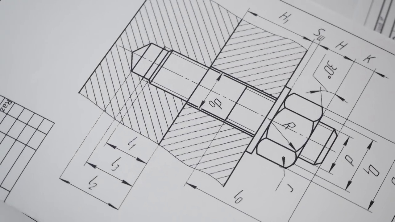 工业零件、螺栓、机械的图纸视频素材