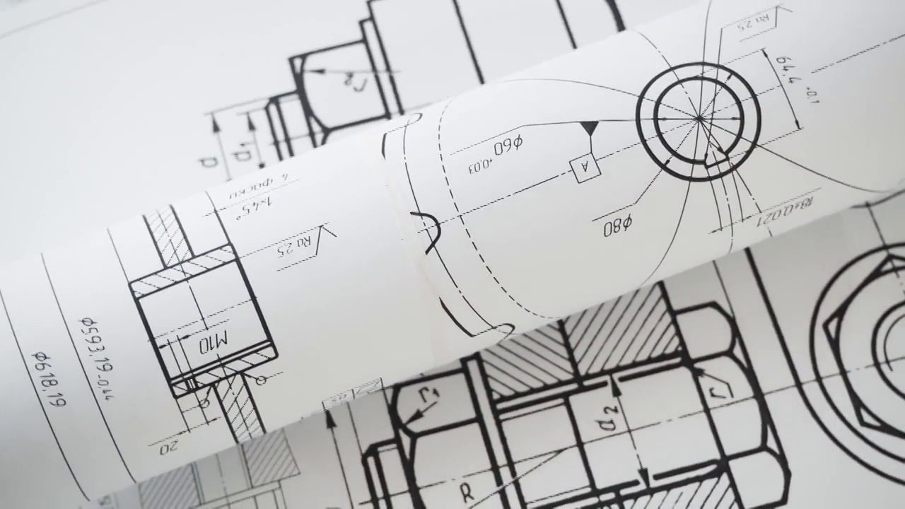 工业零件、螺栓、机械的图纸视频素材