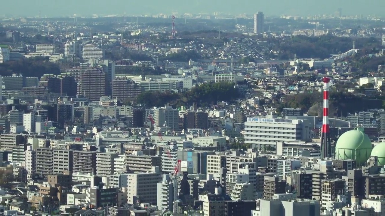 全景横滨市城市天际线鸟瞰鸟瞰图。视频素材