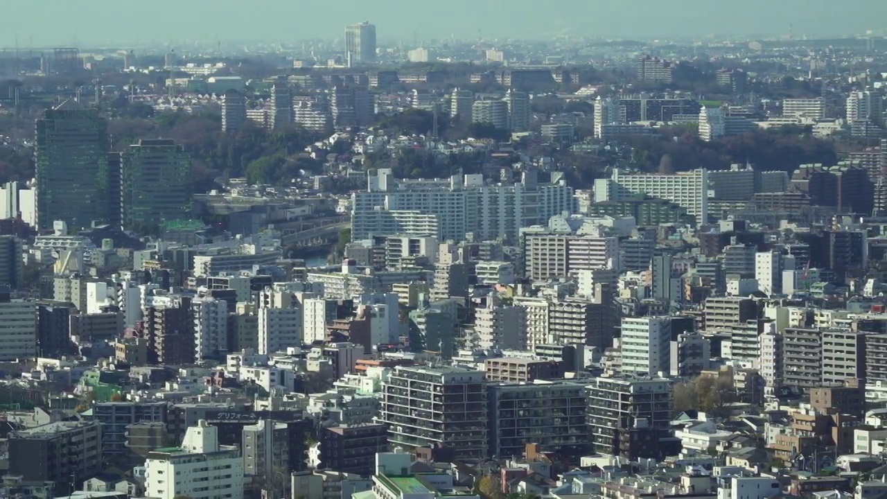 全景横滨市城市天际线鸟瞰鸟瞰图。视频素材