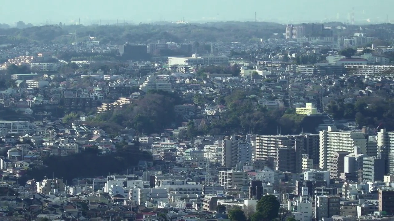 全景横滨市城市天际线鸟瞰鸟瞰图。视频素材