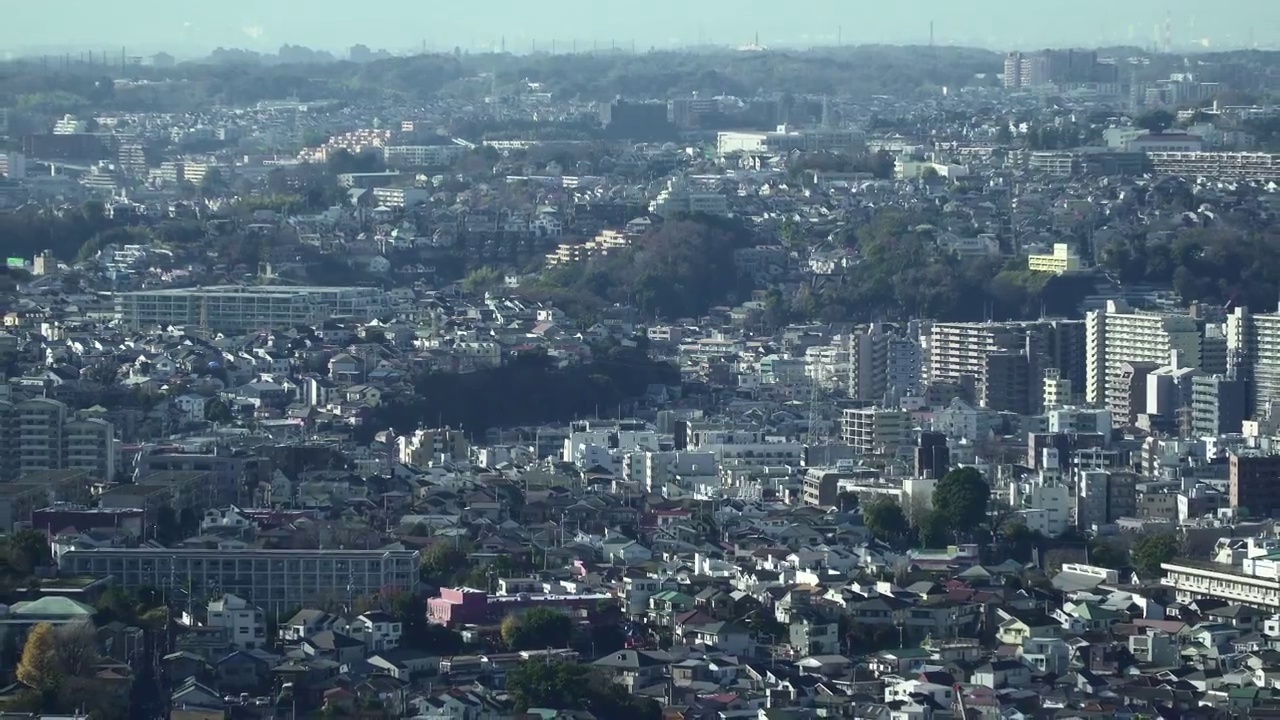 全景横滨市城市天际线鸟瞰鸟瞰图。视频素材