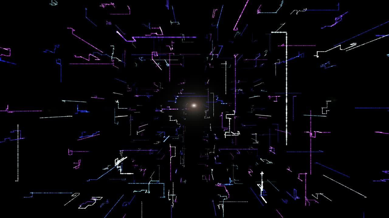 数字技术的隧道。带有未来矩阵和耀斑的大数据隧道。4 k视频下载