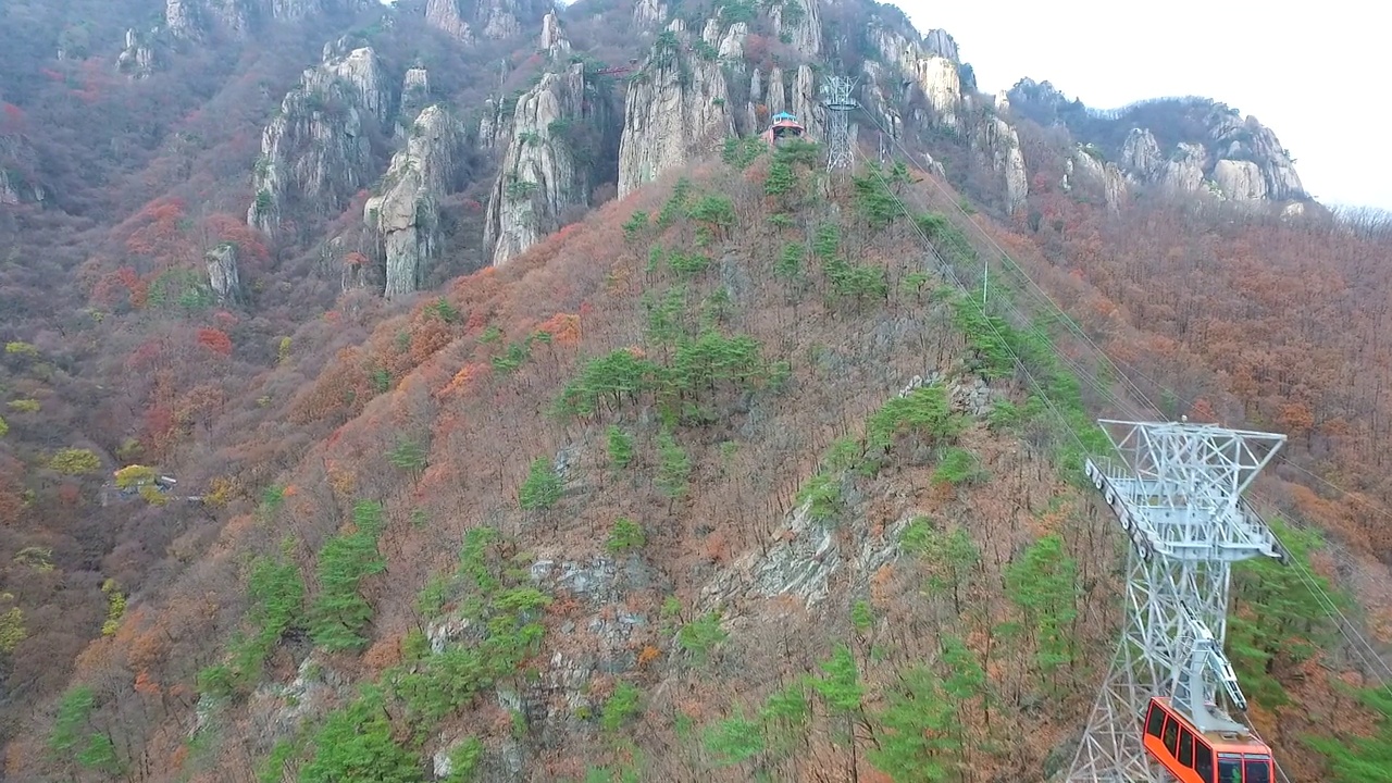 秋天——韩国全北道完州郡大云山的缆车运动视频素材