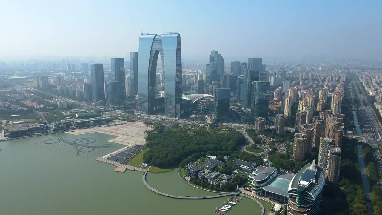 航拍苏州现代建筑景观街景视频素材