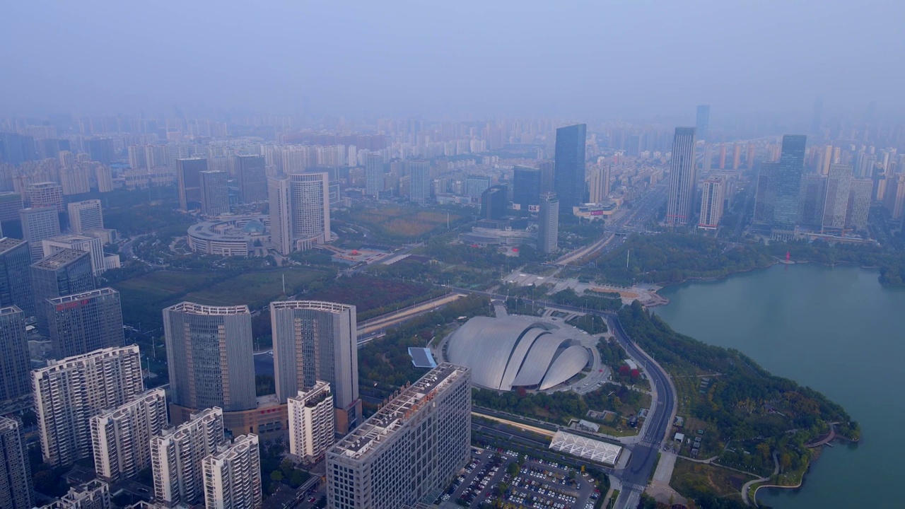 航拍合肥市CBD建筑天际线视频素材