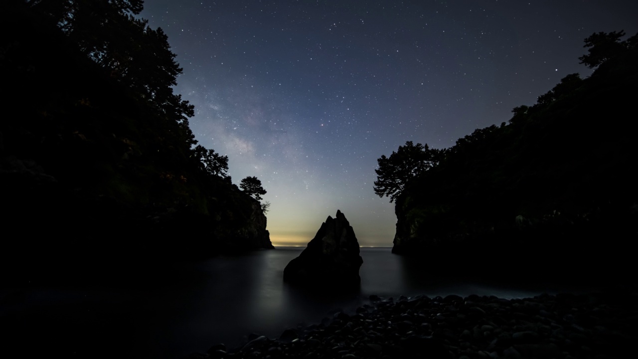 韩国济州岛，真果纳/西归浦市夜空中的银河视频素材