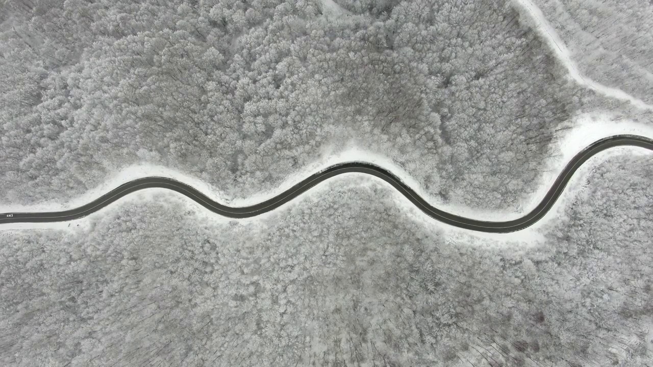 4K冬季道路鸟瞰图视频素材