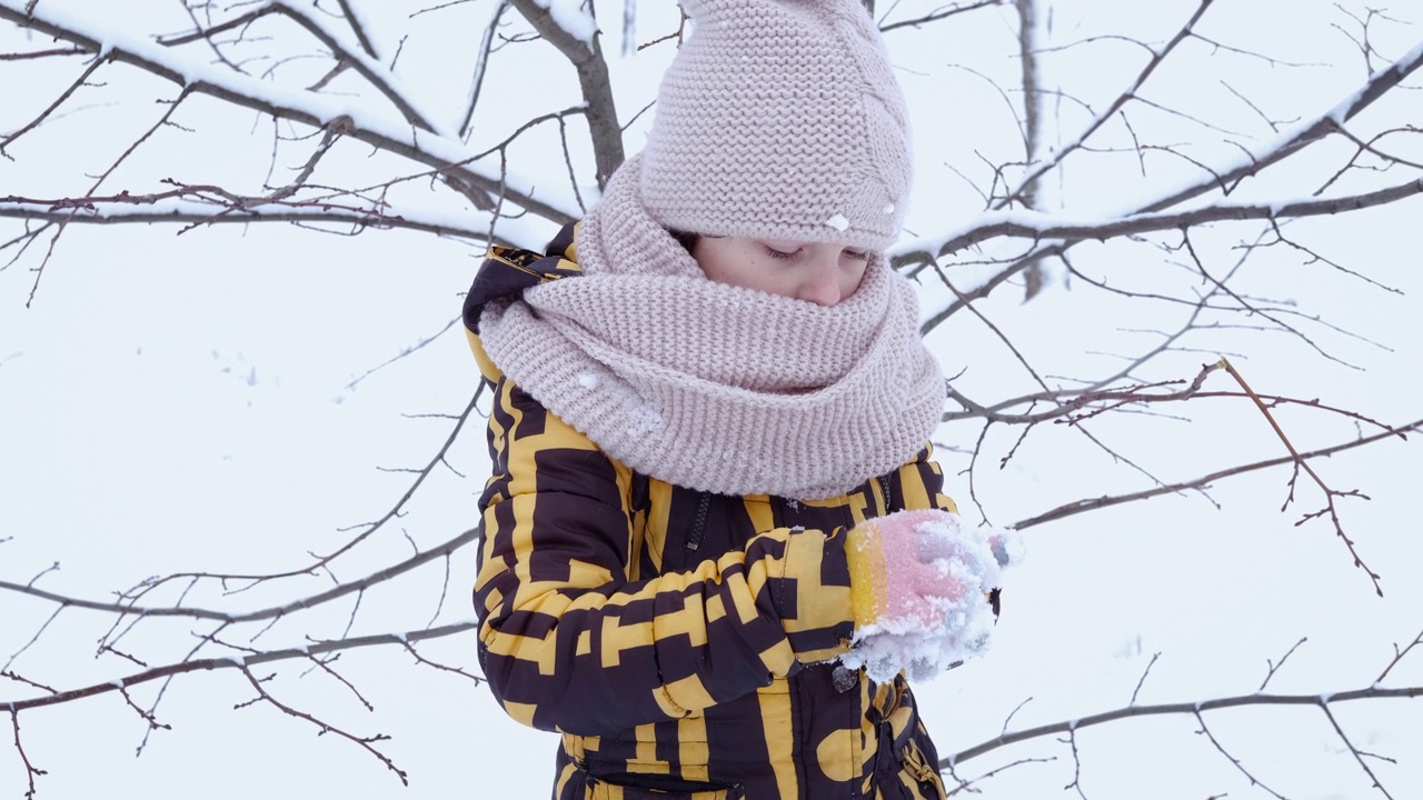 玩雪球玩得开心。视频素材