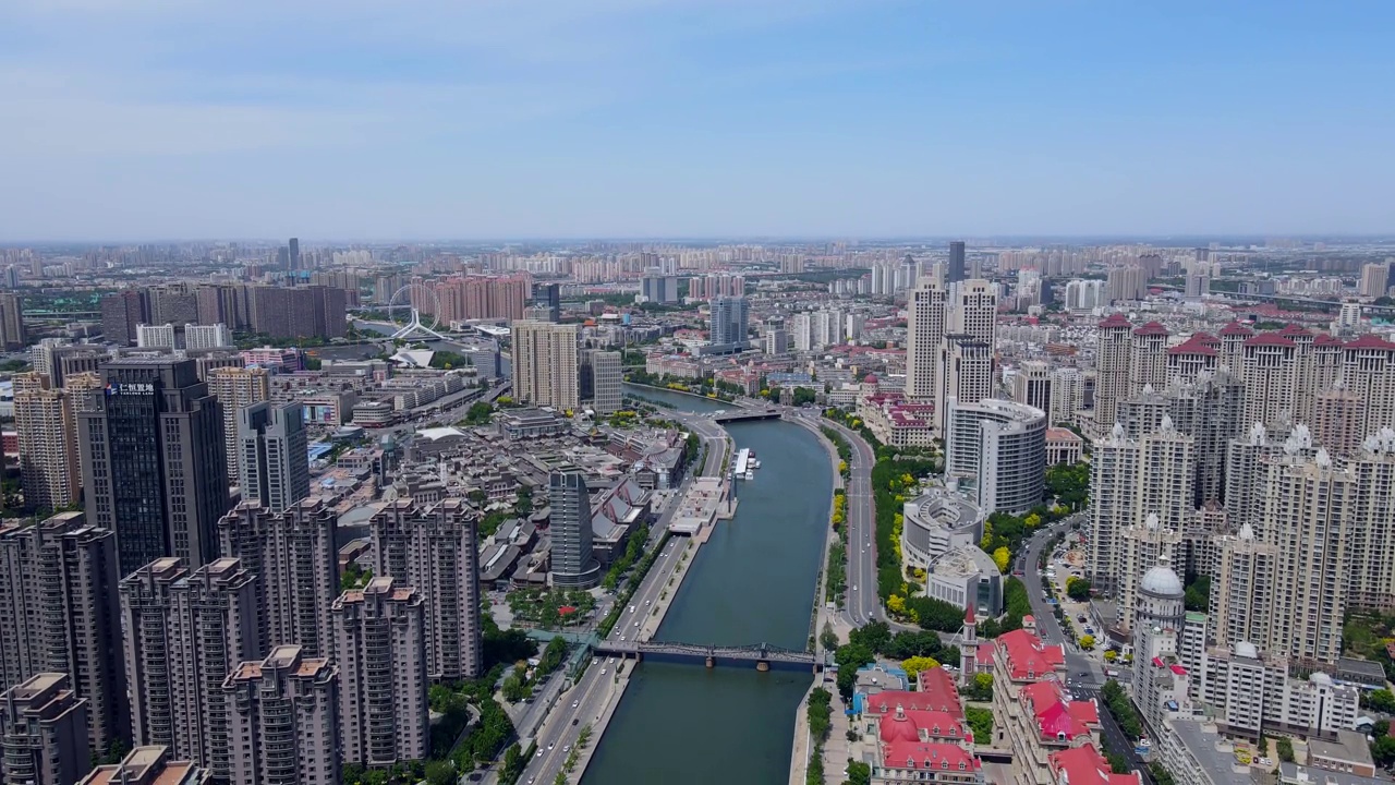 航拍天津城市风景全景图视频素材