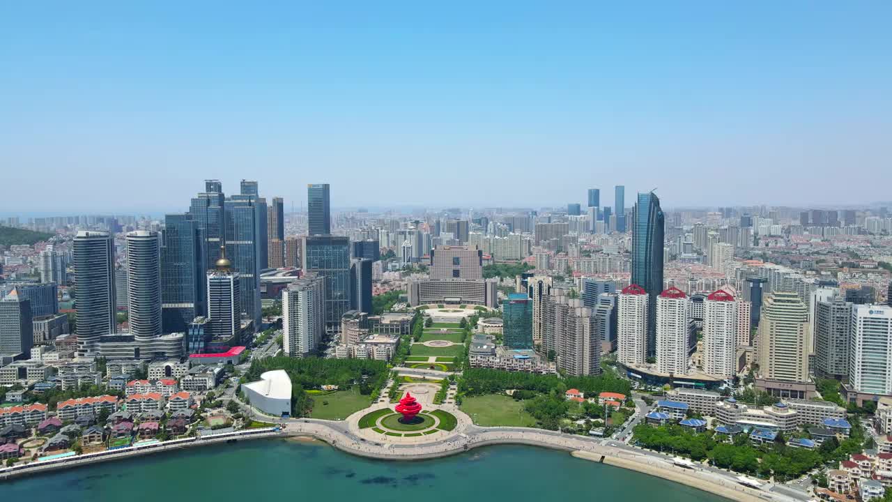 中国青岛现代建筑景观航拍视频素材