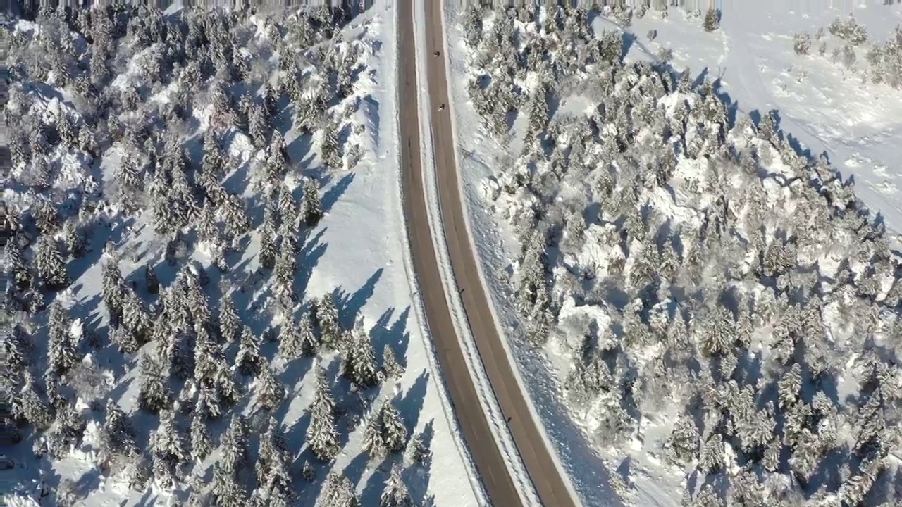 冰雪覆盖的森林和高速公路视频素材