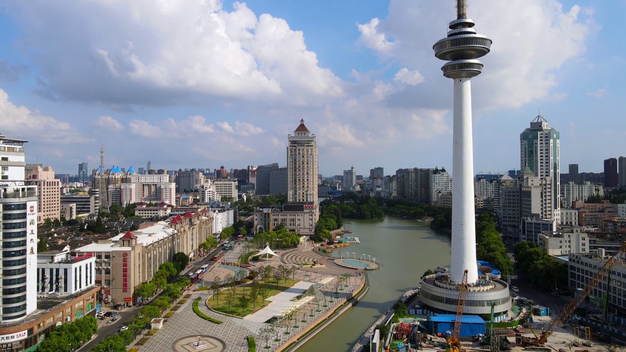 航拍中国南通，城市，现代建筑，景观，天际线视频素材