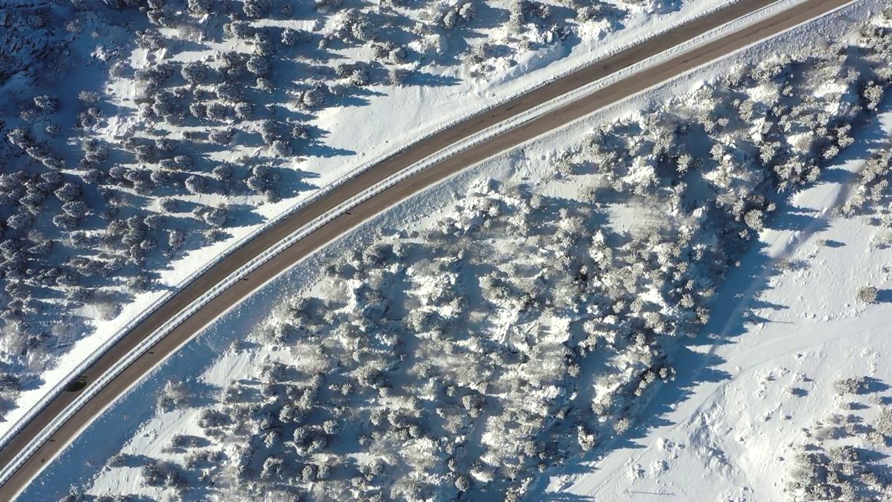 冰雪覆盖的森林和高速公路视频素材