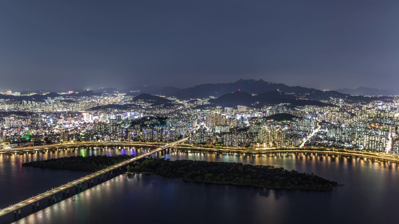 韩国首尔，永登浦区-麻浦区市中心日夜景色视频素材