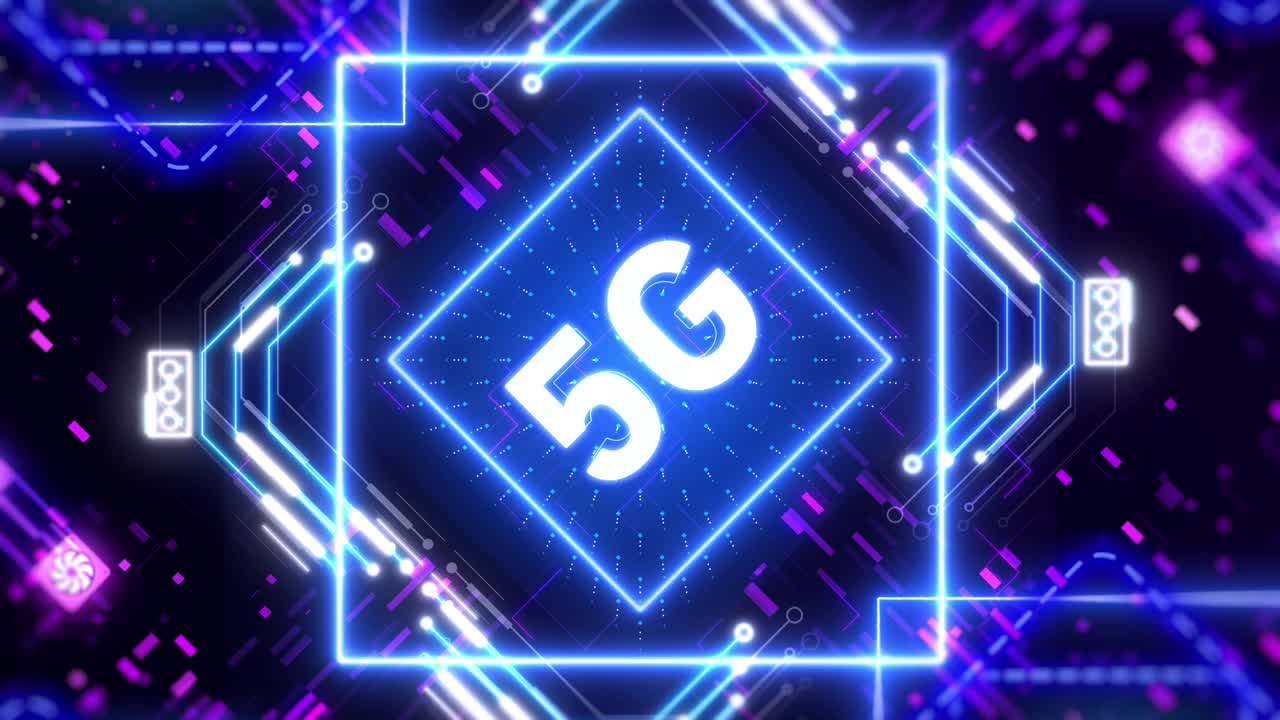 移动互联网的5G网络。霓虹灯界面概念动画视频素材