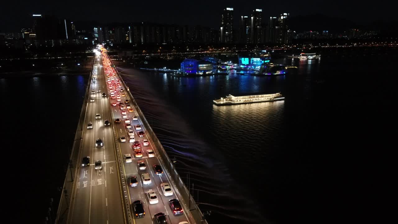 奥运高速公路、汉江、盘浦大桥、汉城瑞草区塞维特等地的夜景视频素材