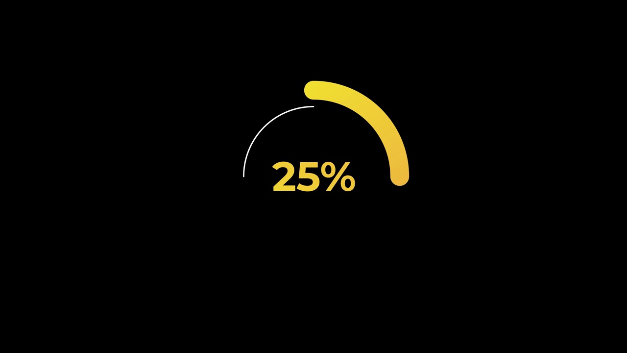 循环百分比加载转移下载动画0-25%黄色科学效果。视频素材