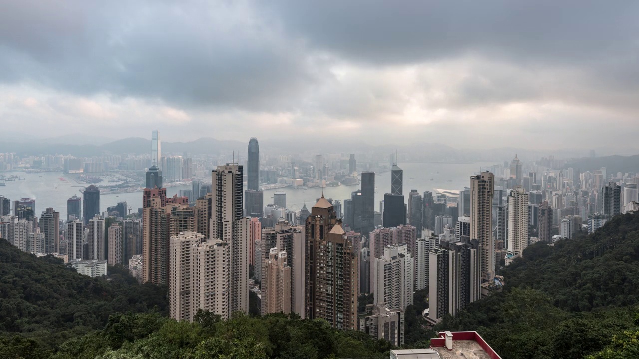 香港维多利亚山黎明时分的延时摄影视频素材