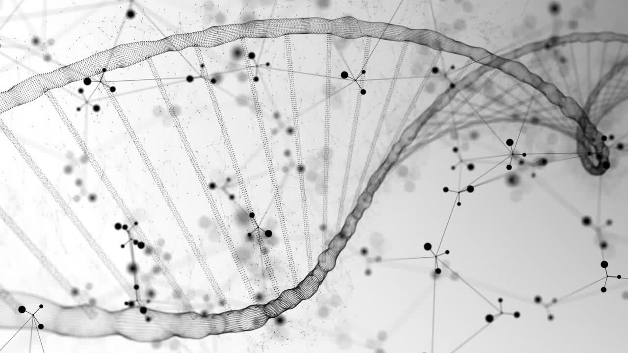 白色拷贝空间上有基因螺旋和基因组螺旋链的Dna背景视频素材