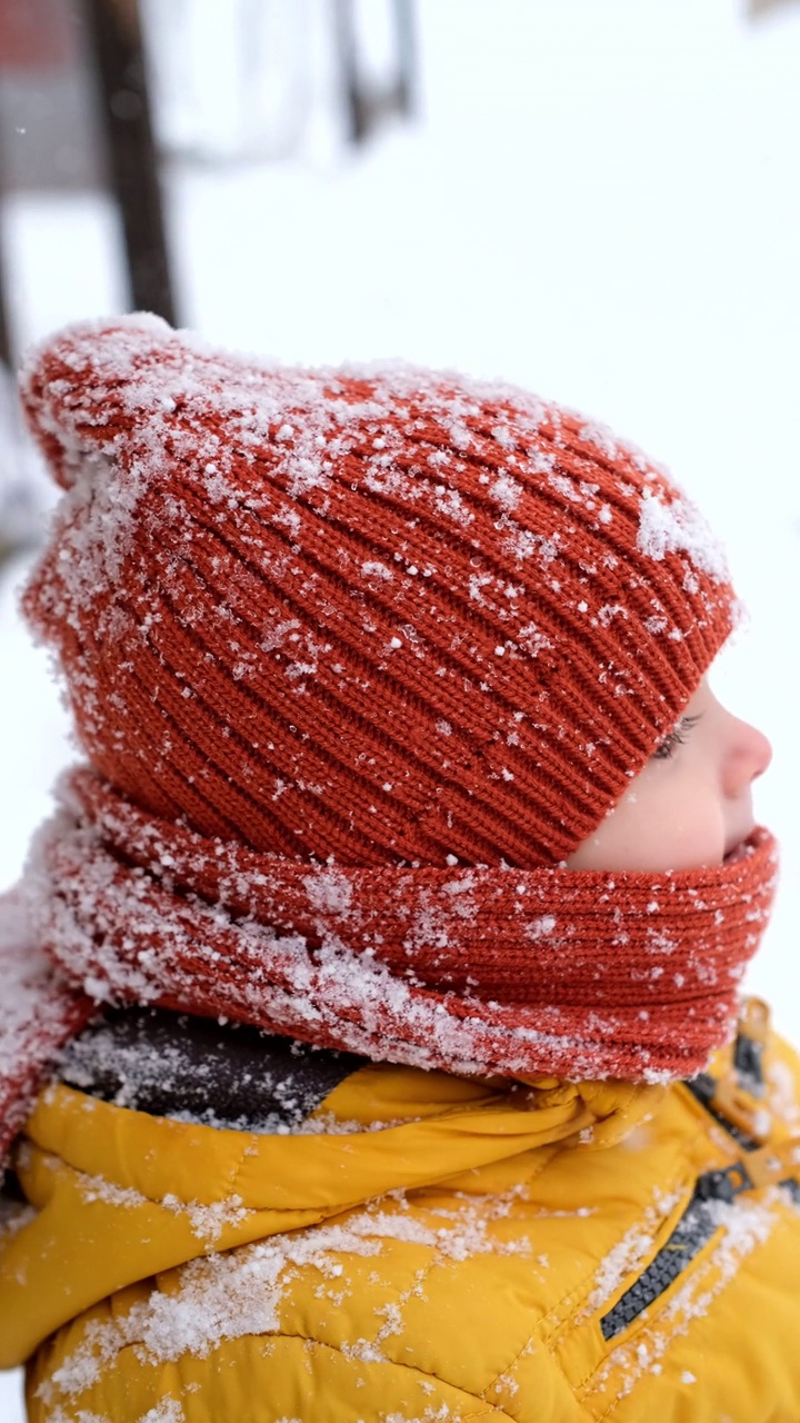 雪下的快乐小男孩视频素材