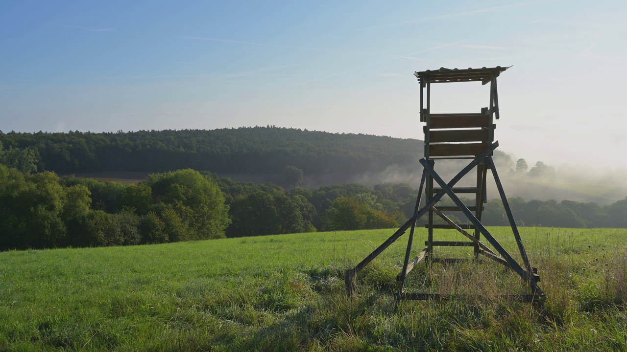 晨景与狩猎盲景，Seckmauern, Lützelbach, Odenwald, Hesse，德国视频素材