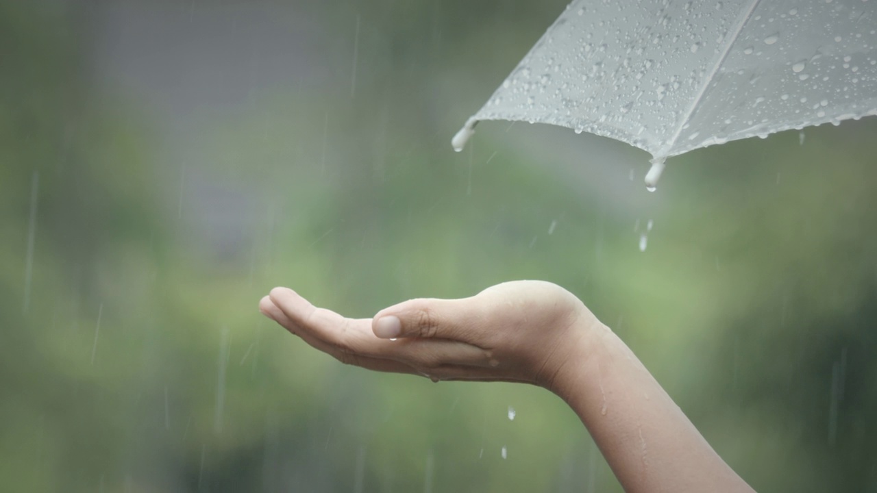 女人在雨中用手掌抓住雨滴视频购买