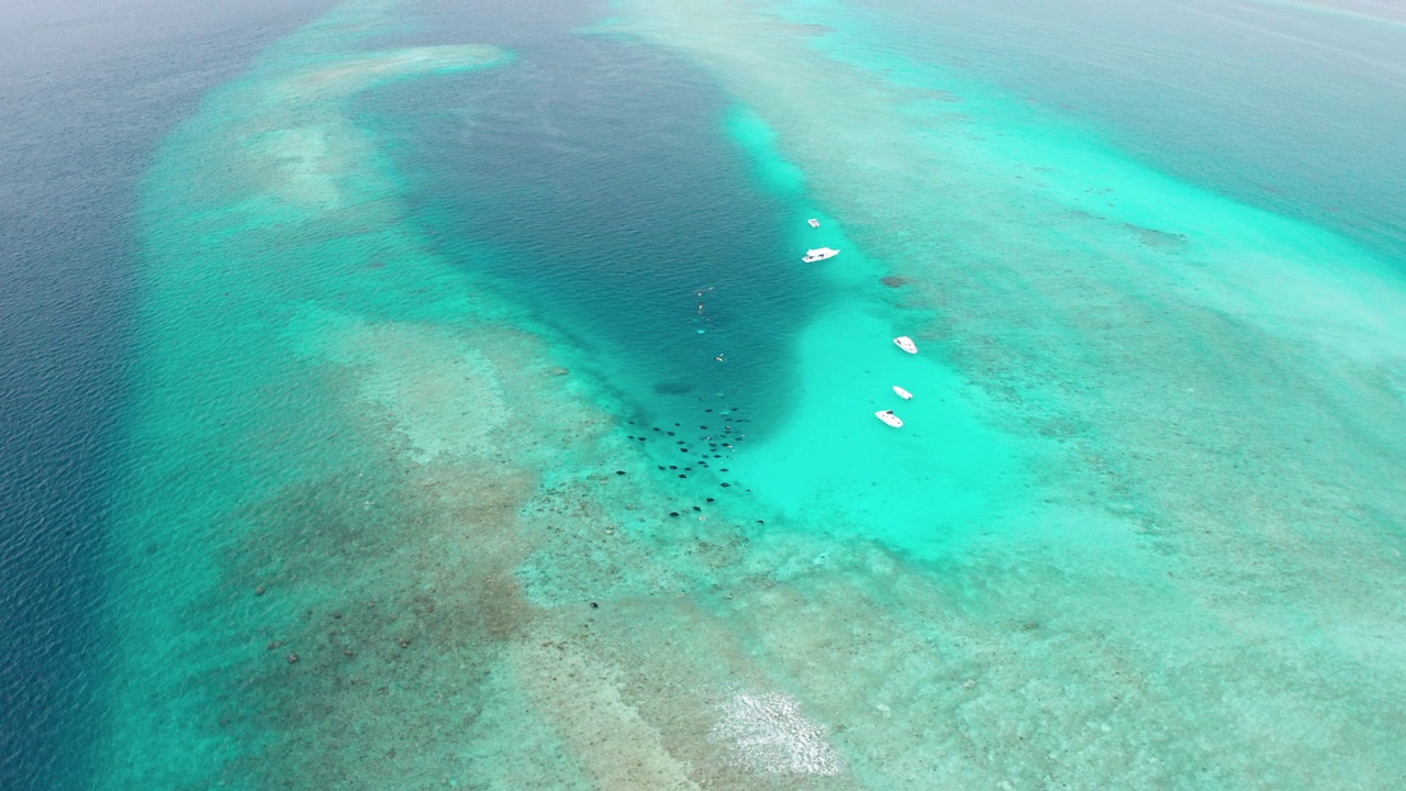 在海洋和热带岛屿上的风景优美的空中飞行。Fulhadhoo、马尔代夫视频素材