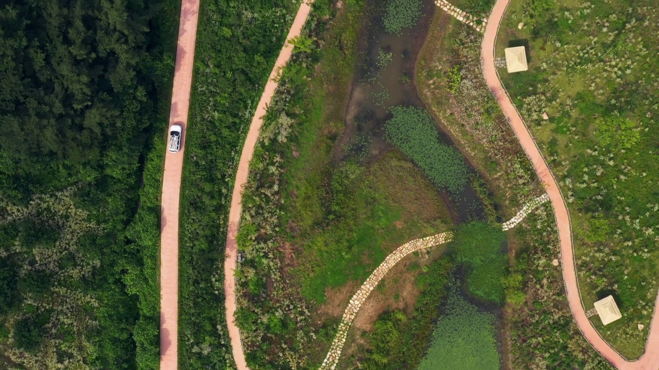 在庆尚南道昌宁郡牛浦湿地附近的道路上行驶的汽车视频素材