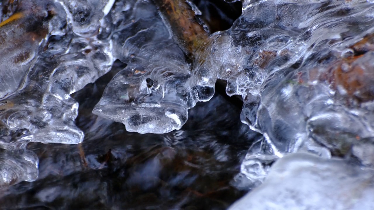 冬天的时候冰层之间有流水视频素材