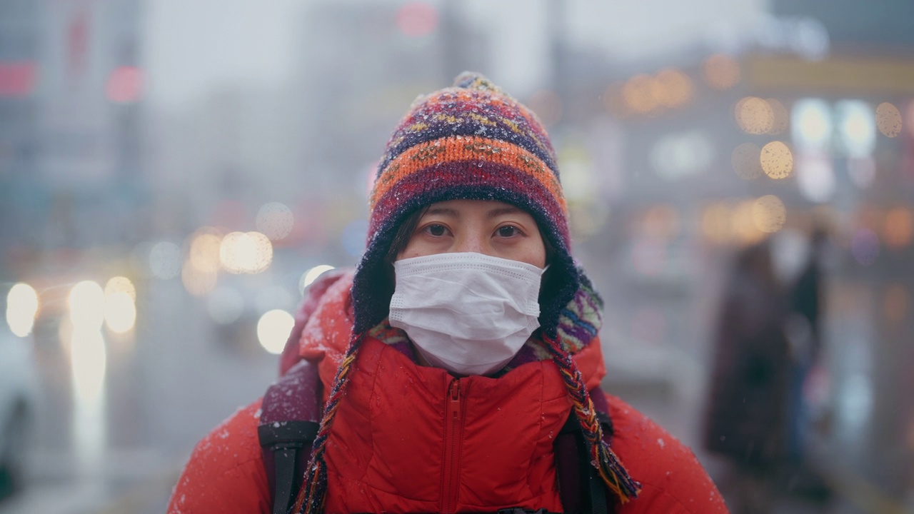 冬季城市女旅人肖像视频素材