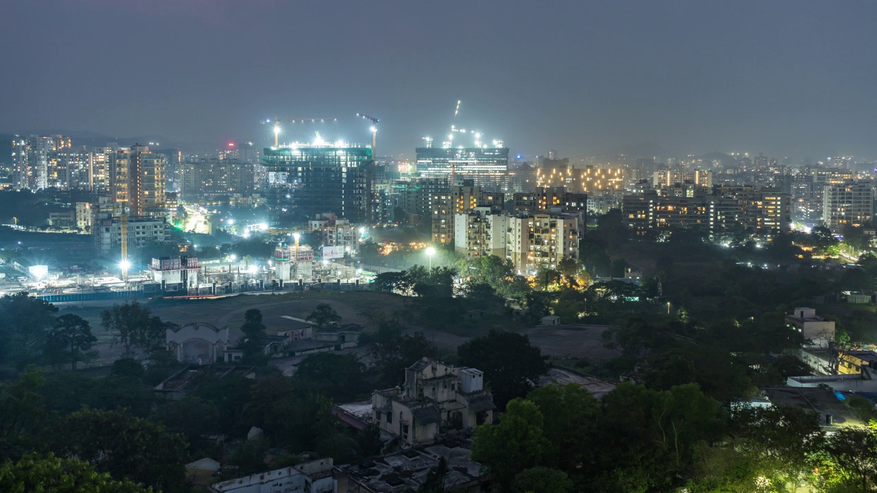 建筑工程，城市景观和昼夜时间推移的城市，马哈拉施特拉，印度视频素材