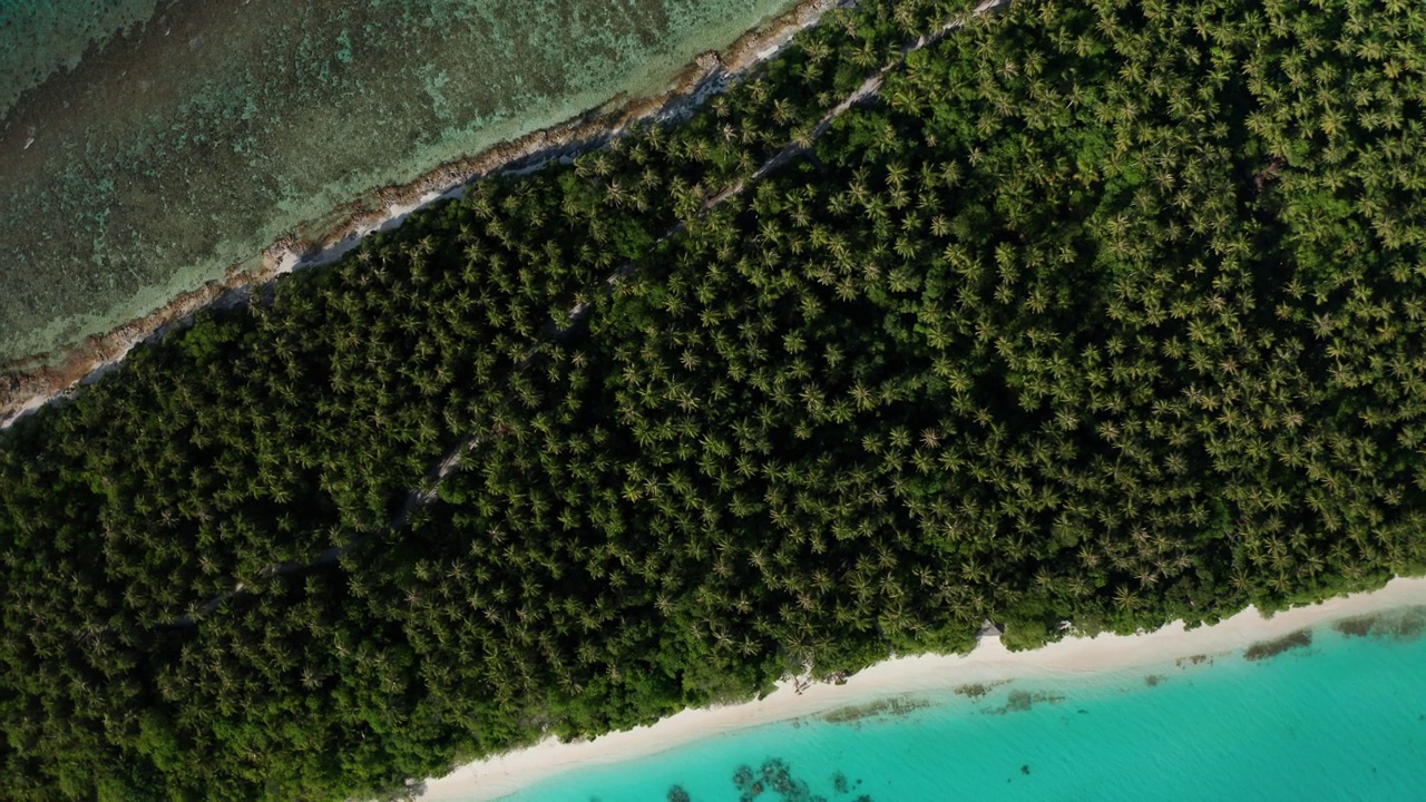 在海洋和热带岛屿上的风景优美的空中飞行。Fulhadhoo、马尔代夫视频素材