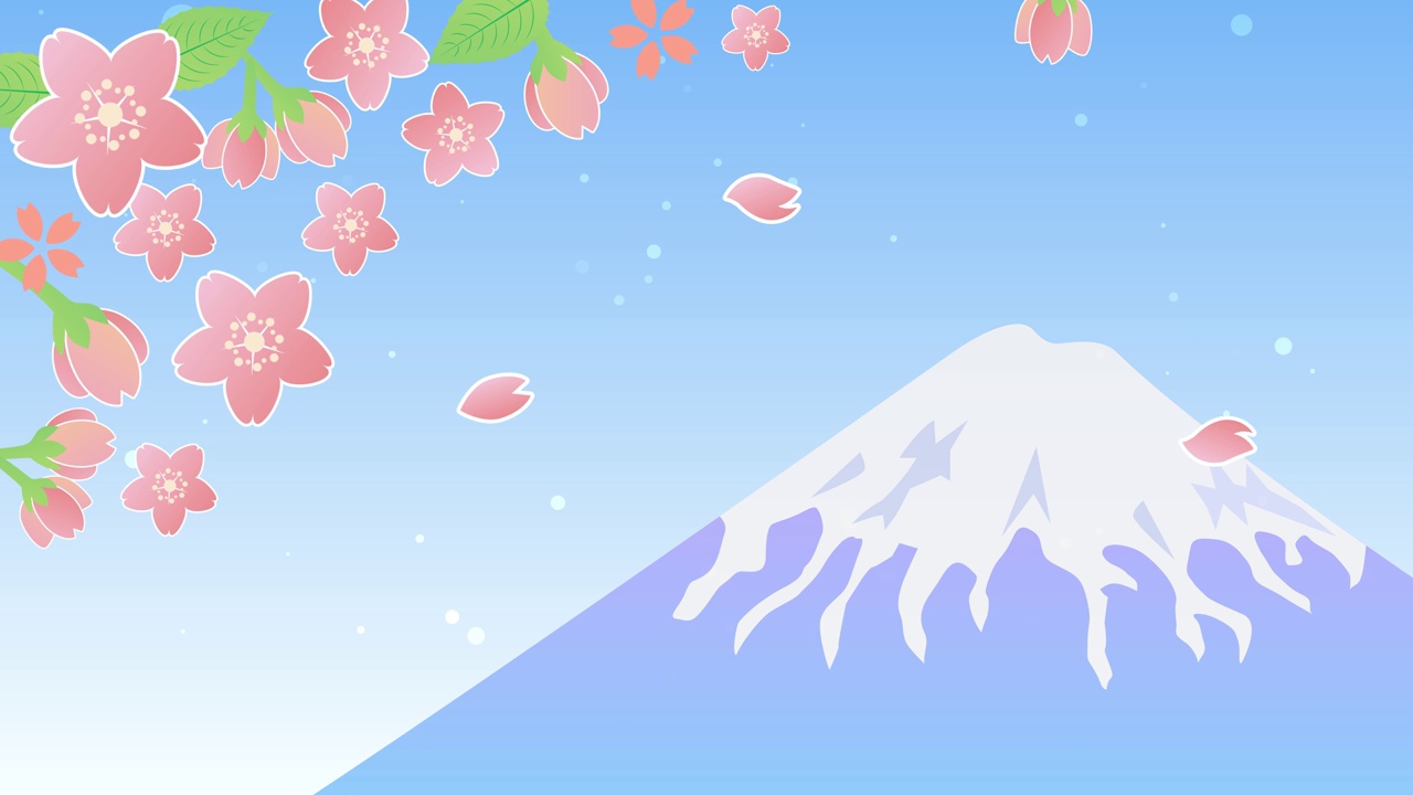 富士山和樱花花瓣的动画视频素材