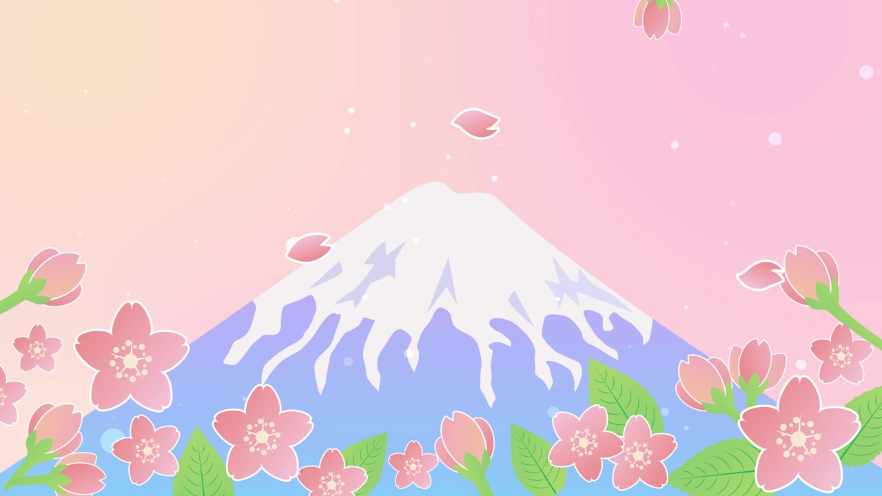 富士山和樱花花瓣的动画视频素材