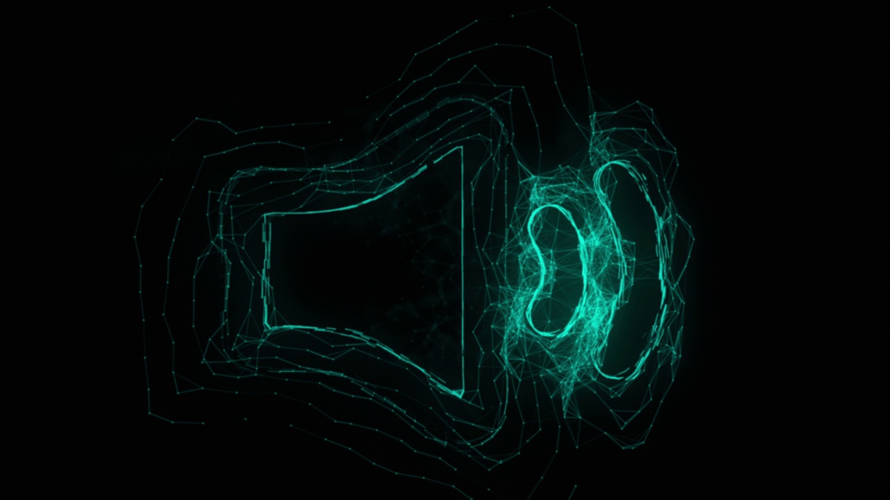 音频语音声音图标与丛效果。用点连接的线。行神经丛视频素材