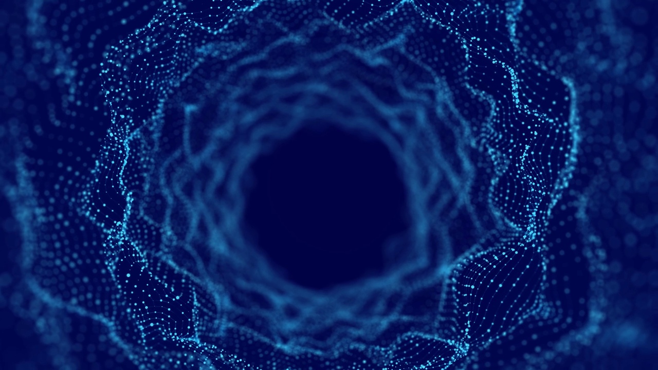 技术线框隧道蓝色背景。未来3D虫洞网格。大数据可视化。3 d渲染。视频下载
